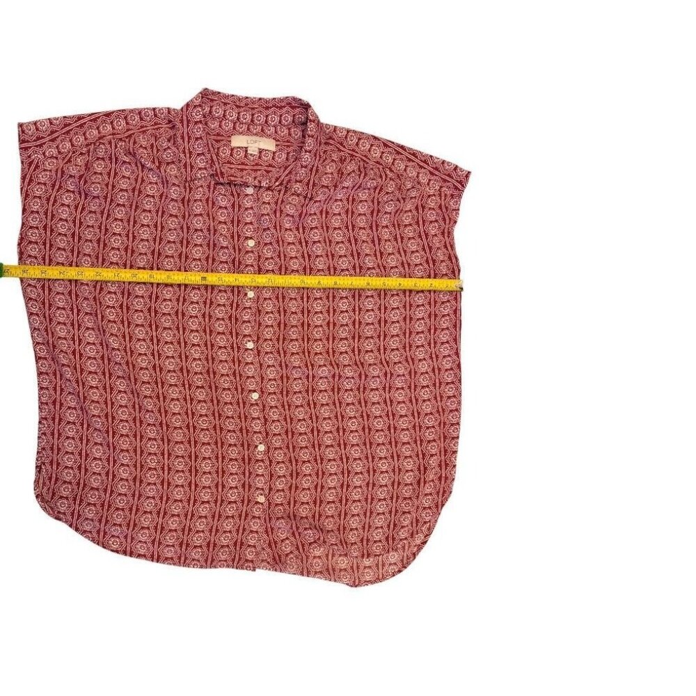 Loft Boho Geometric Print Button Down Shirt XL Red White - Picture 4 of 6